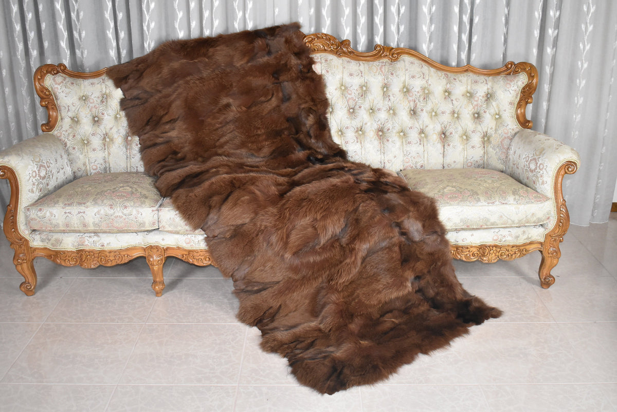 Luxury Brown Fox Fur Blanket: Velvet Lined Bedspread