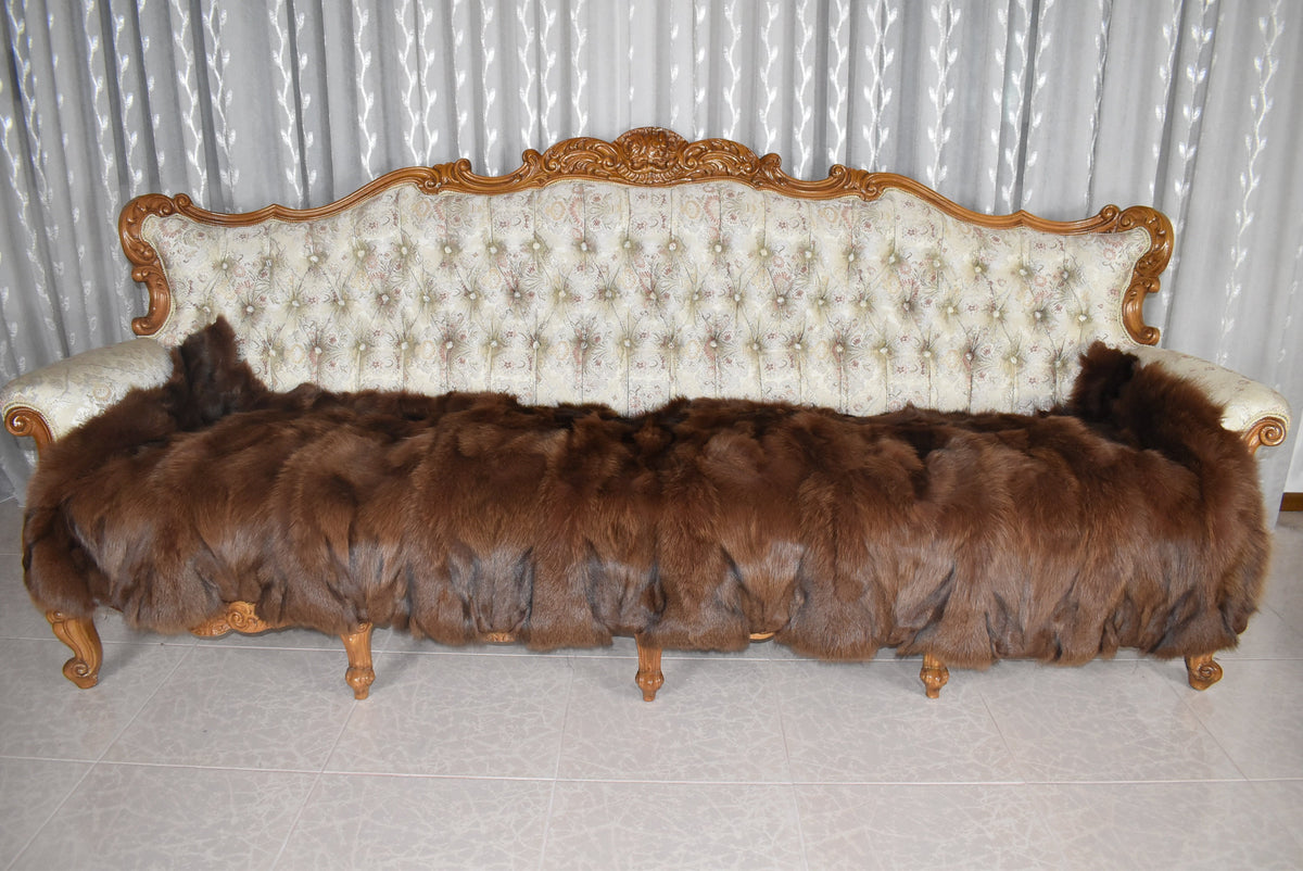Luxury Brown Fox Fur Blanket: Velvet Lined Bedspread