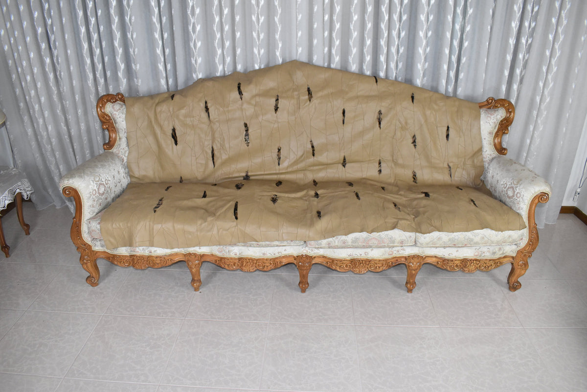Handmade Beige Leather Sofa Throw: Natural Lambskin Blanket