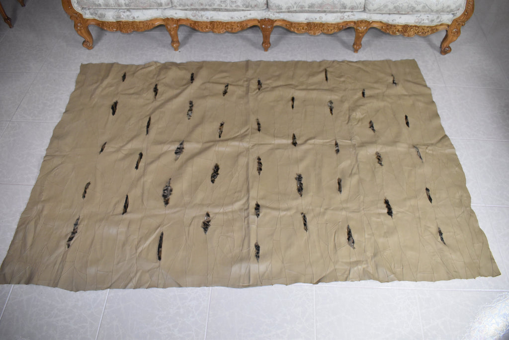 Handmade Beige Leather Sofa Throw: Natural Lambskin Blanket