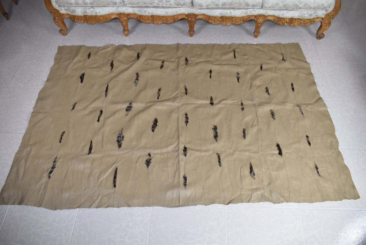 Handmade Beige Leather Sofa Throw: Natural Lambskin Blanket
