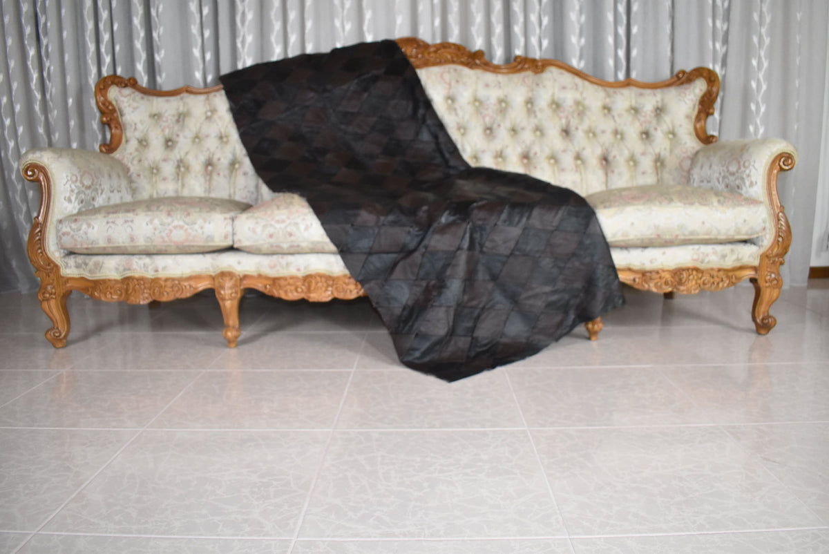 Natural Leather Sofa Throw | Leather Blanket | Black and Brown  handmade Sofa Slipcover | Sofa Cover | leather With Fur Sofa Cover Throw