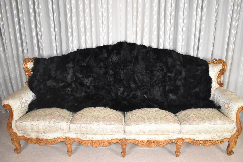 Genuine  Fur Blanket | Toscana  Sheepskin Lamp  Fur Throw | Black Fur Fur Bed spread |Sofa Throw Rug Blanket Rug Black    Large Rug