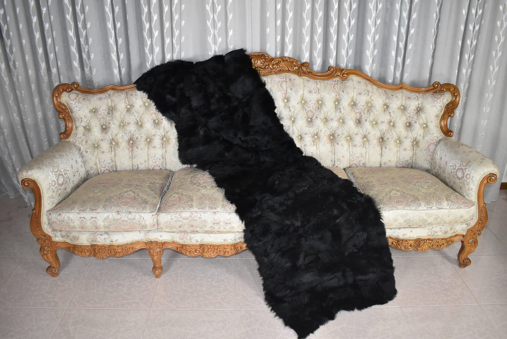 Genuine  Fur Blanket | Toscana  Sheepskin Lamp  Fur Throw | Black Fur Fur Bed spread |Sofa Throw Rug Blanket Rug Black    Large Rug