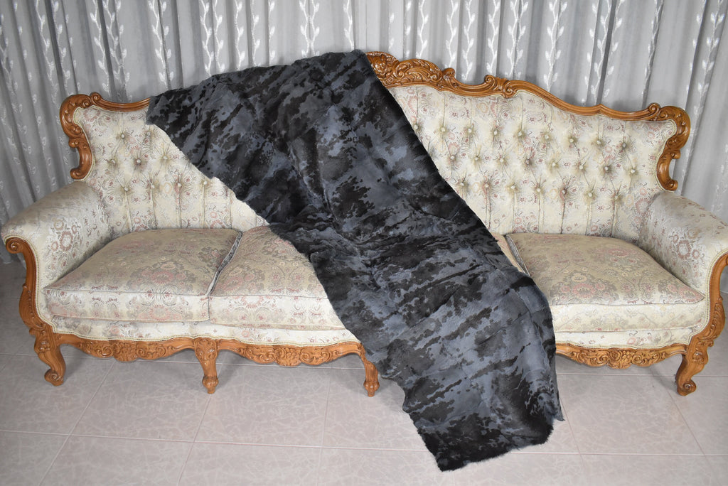 Sheared Rabbit Fur Throw Blanket: Black Velvet Lining