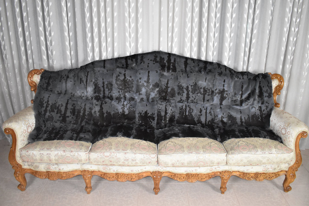 Sheared Rabbit Fur Throw Blanket: Black Velvet Lining