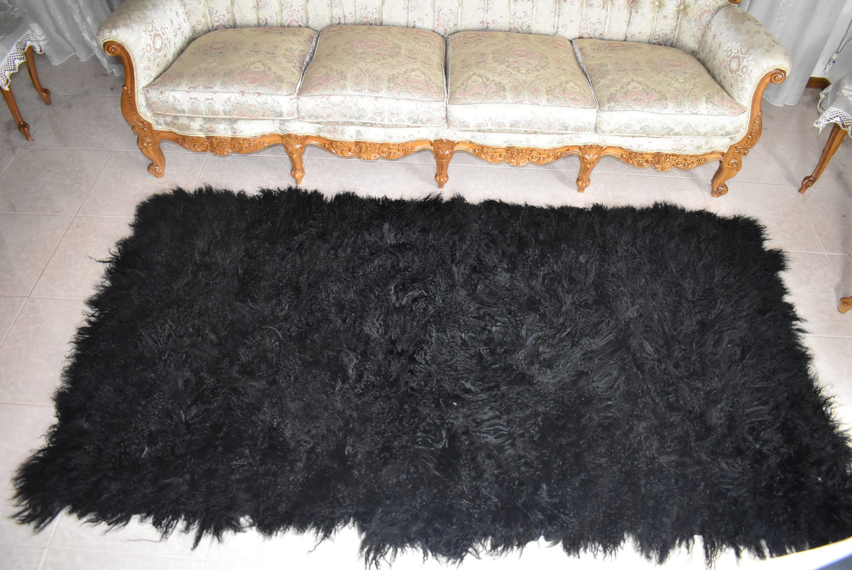 Luxurious Mongolian Lamb Throw Blanket | Mongolian Lamb Rug  | Black Fur Blanket made of Mongolian Lamb |Gift For her