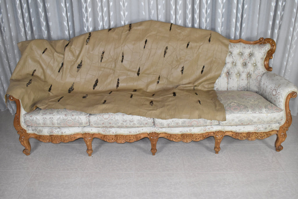 Handmade Beige Leather Sofa Throw: Natural Lambskin Blanket