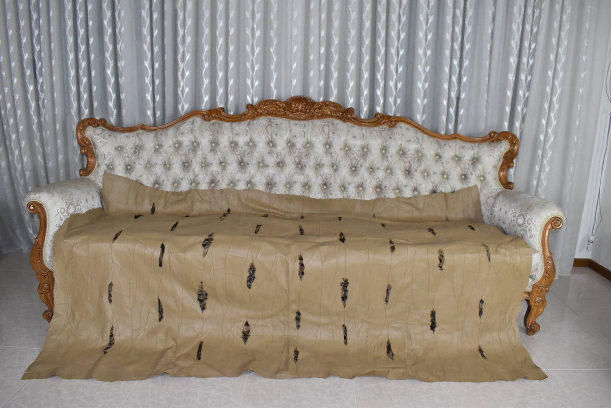 Handmade Beige Leather Sofa Throw: Natural Lambskin Blanket