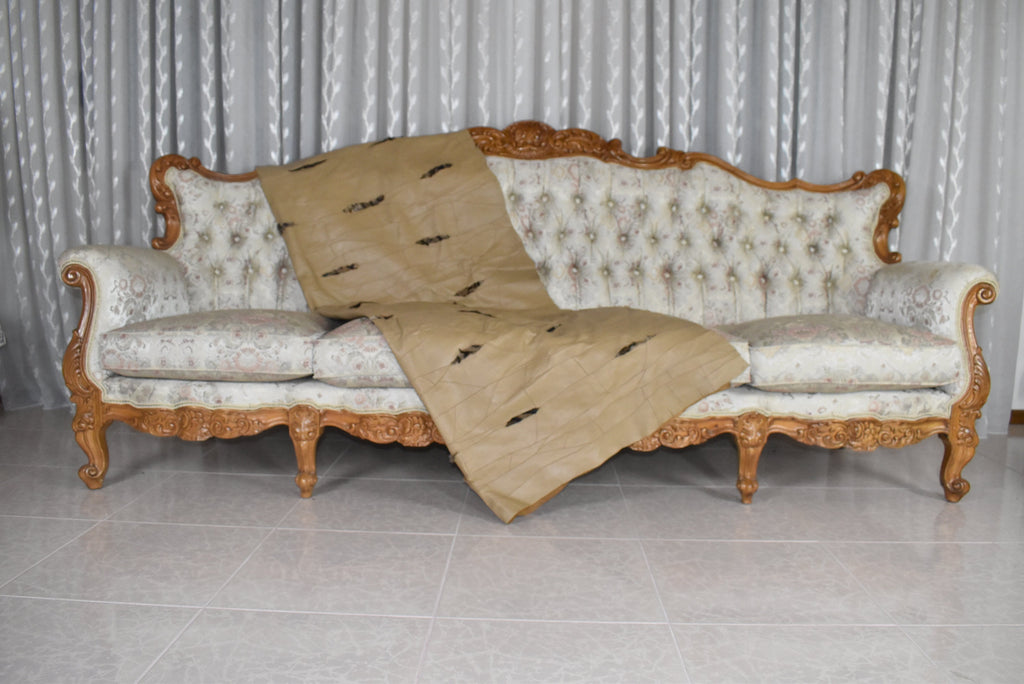 Handmade Beige Leather Sofa Throw: Natural Lambskin Blanket