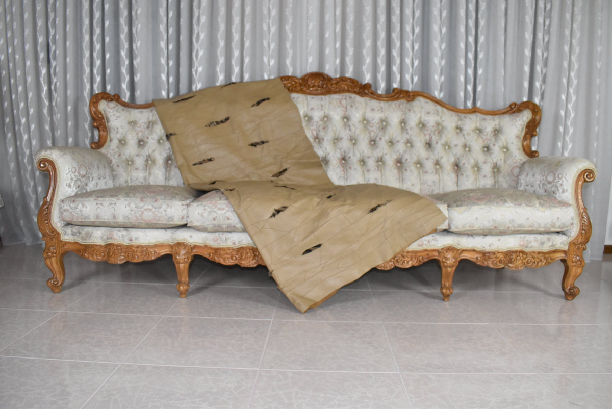Handmade Beige Leather Sofa Throw: Natural Lambskin Blanket