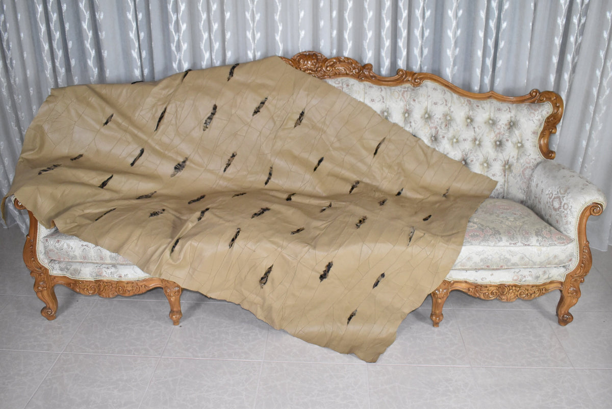Handmade Beige Leather Sofa Throw: Natural Lambskin Blanket