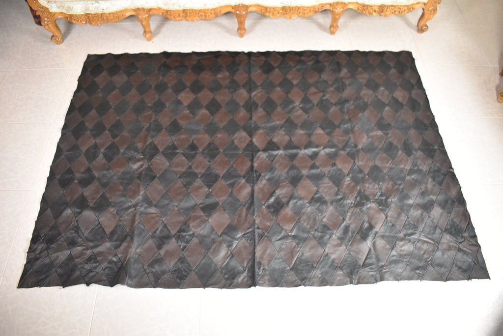Natural Leather Sofa Throw | Leather Blanket | Black and Brown  handmade Sofa Slipcover | Sofa Cover | leather With Fur Sofa Cover Throw