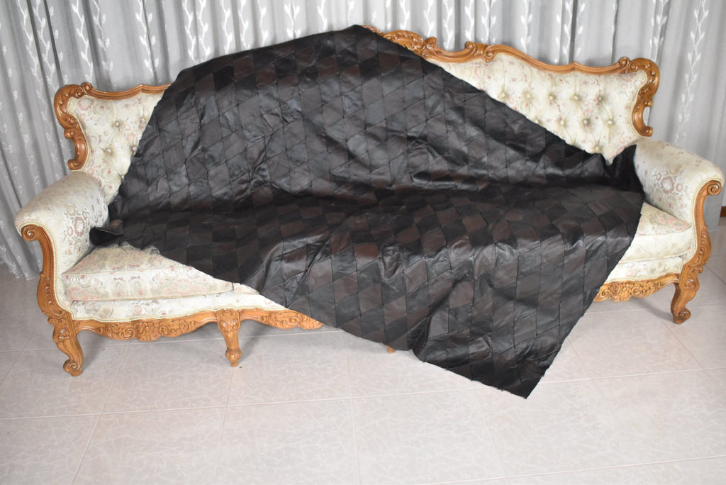Natural Leather Sofa Throw | Leather Blanket | Black and Brown  handmade Sofa Slipcover | Sofa Cover | leather With Fur Sofa Cover Throw