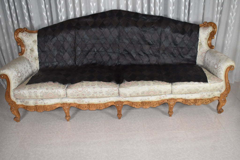 Natural Leather Sofa Throw | Leather Blanket | Black and Brown  handmade Sofa Slipcover | Sofa Cover | leather With Fur Sofa Cover Throw