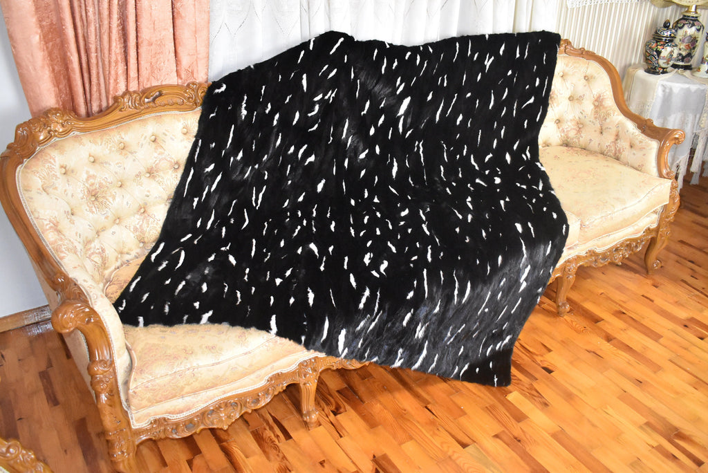 Luxurious Mink  fur Blanket | Black & white Fur Throw | Warm Mink Fur Blanket | Luxury Sofa Cover | Fur Throw For yout bedroom