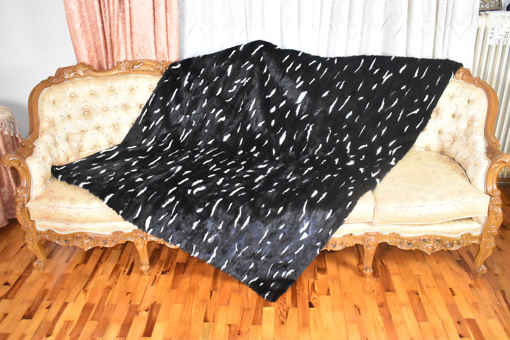 Luxurious Mink  fur Blanket | Black & white Fur Throw | Warm Mink Fur Blanket | Luxury Sofa Cover | Fur Throw For yout bedroom