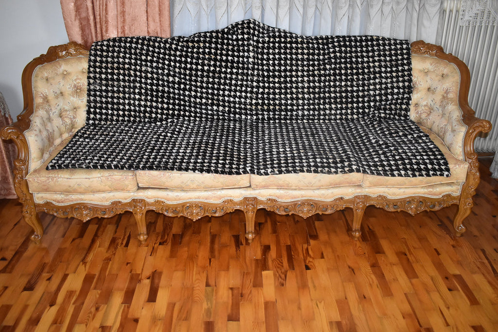Mink fur blanket Black and White Color | Fur Sofa Cover | luxury fur Carpet | Mink Fur Throw