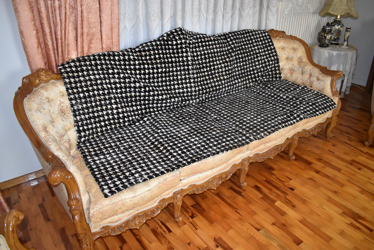 Mink fur blanket Black and White Color | Fur Sofa Cover | luxury fur Carpet | Mink Fur Throw