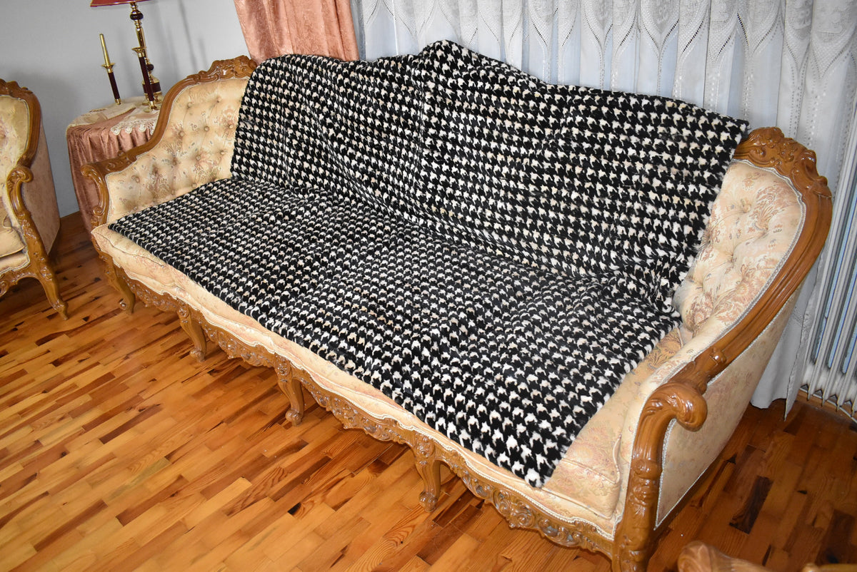 Mink fur blanket Black and White Color | Fur Sofa Cover | luxury fur Carpet | Mink Fur Throw