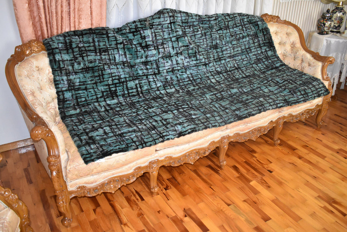 Fur Sofa Cover |Mink Fur  Blanket Green Color | LUXURY  Fur Sofa Throw | Warm Mink Fur Blanket | Mink Fur Carpet | Gift For Her