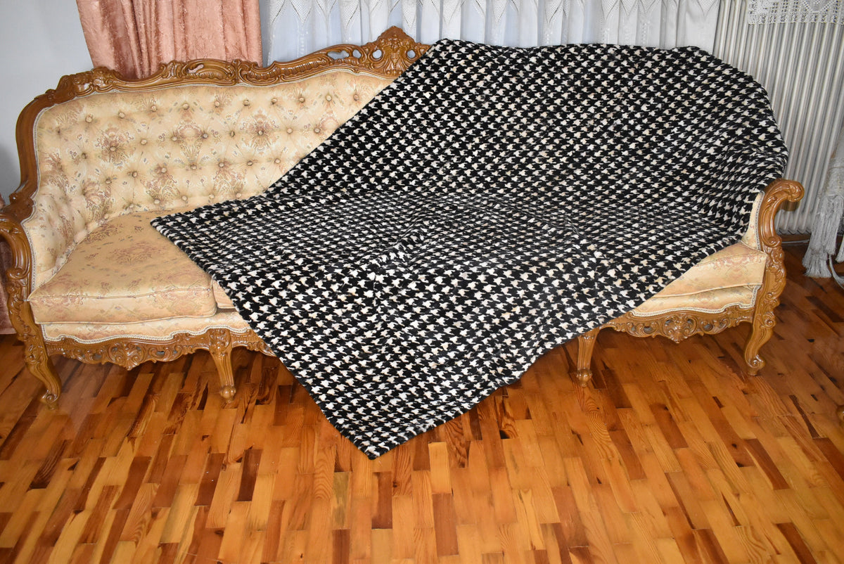 Mink fur blanket Black and White Color | Fur Sofa Cover | luxury fur Carpet | Mink Fur Throw
