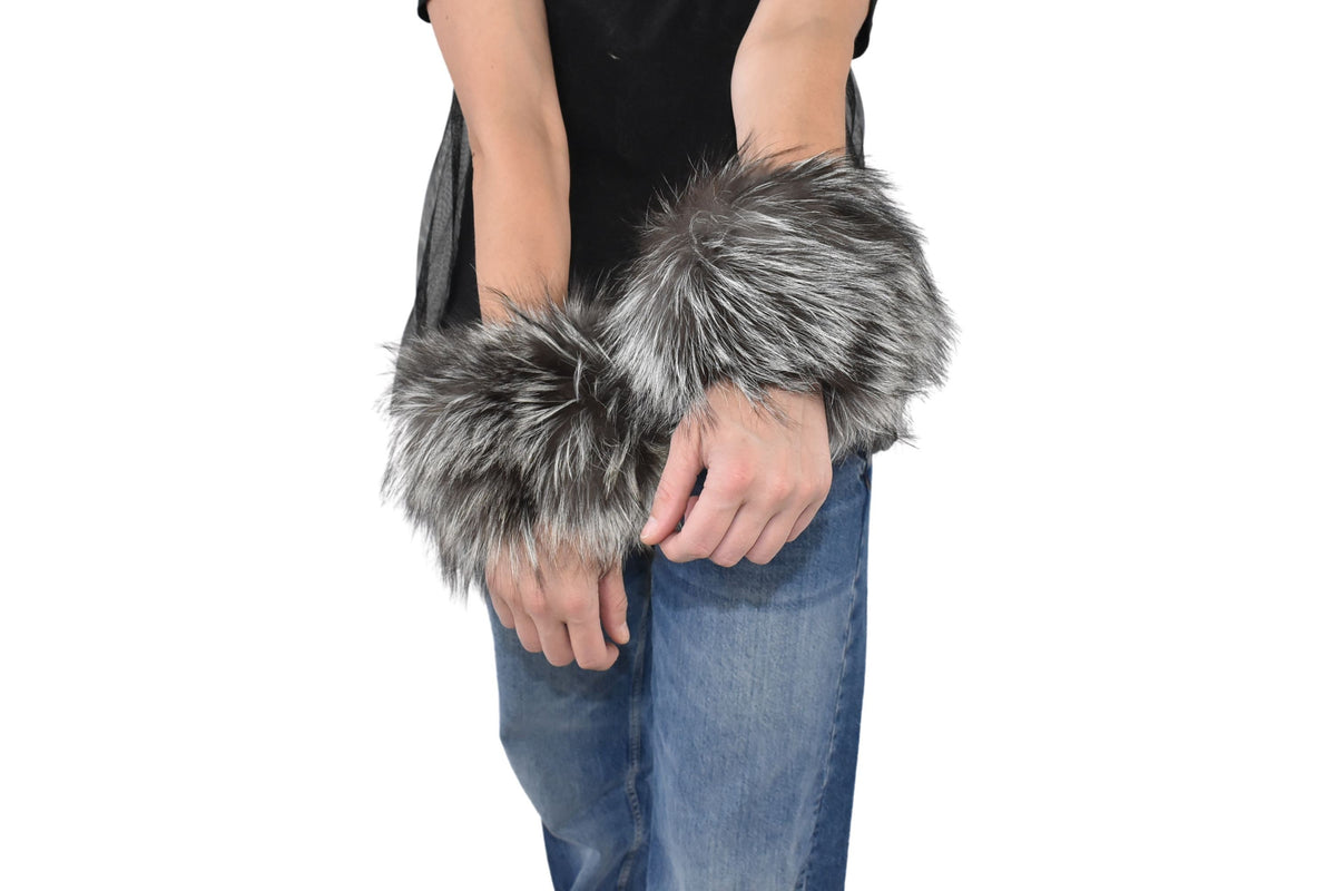 Silver Fox Fur Cuffs | Fur Cuffs For Sleeves | Detachable Fur Cuffs | Fur Cuff Coat | Fur Accessories for Coat