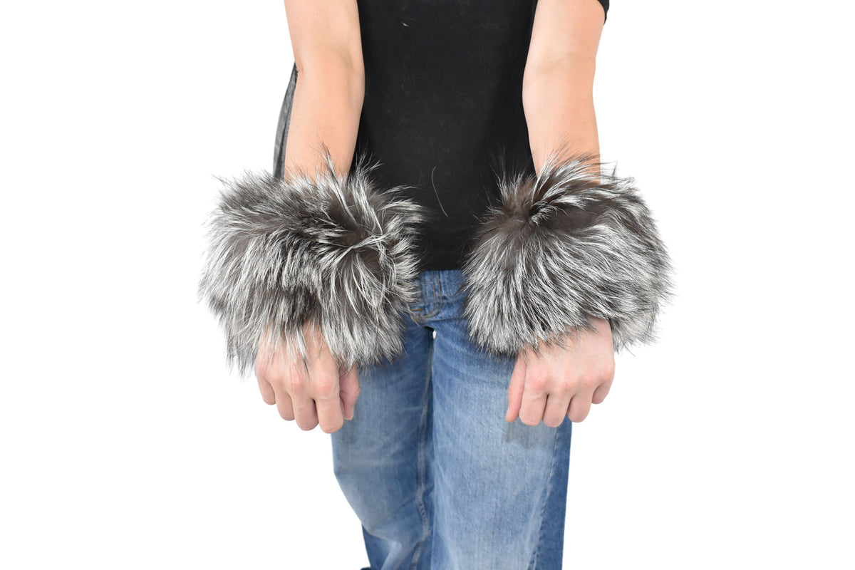 Silver Fox Fur Cuffs | Fur Cuffs For Sleeves | Detachable Fur Cuffs | Fur Cuff Coat | Fur Accessories for Coat