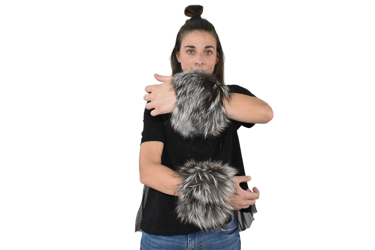 Silver Fox Fur Cuffs | Fur Cuffs For Sleeves | Detachable Fur Cuffs | Fur Cuff Coat | Fur Accessories for Coat