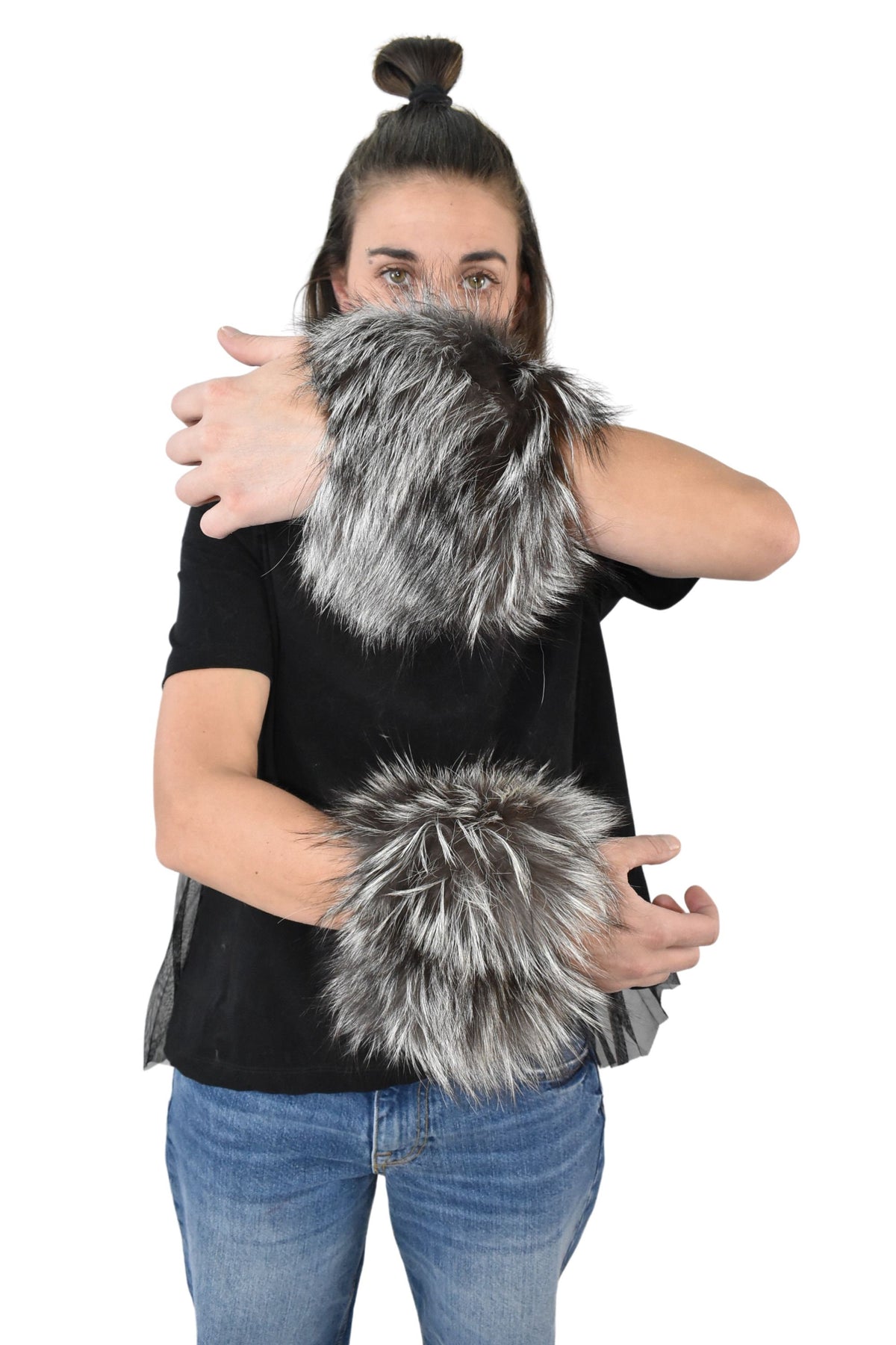 Silver Fox Fur Cuffs | Fur Cuffs For Sleeves | Detachable Fur Cuffs | Fur Cuff Coat | Fur Accessories for Coat