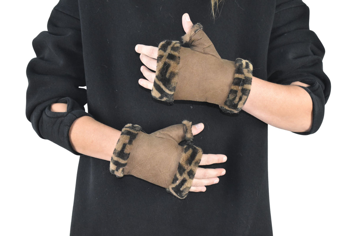 Fingerless Gloves | Shearling fur gloves  | christmas gift | leather gloves , sheepskin with rabbit gloves ,fur gloves