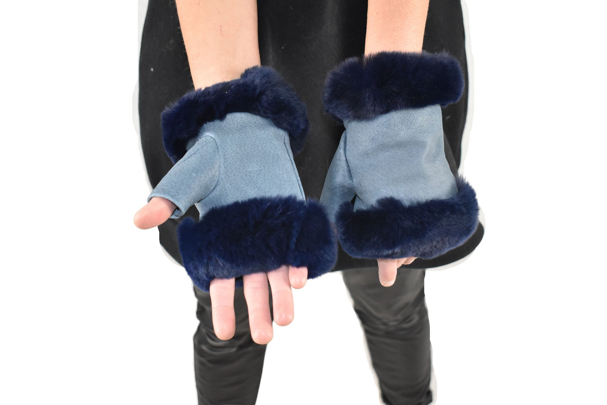 Leather Gloves  | Genuine Leather Gloves  | Women Gloves  | Rex rabbit Fur  Gloves | Black  Gloves | Valentine Gift