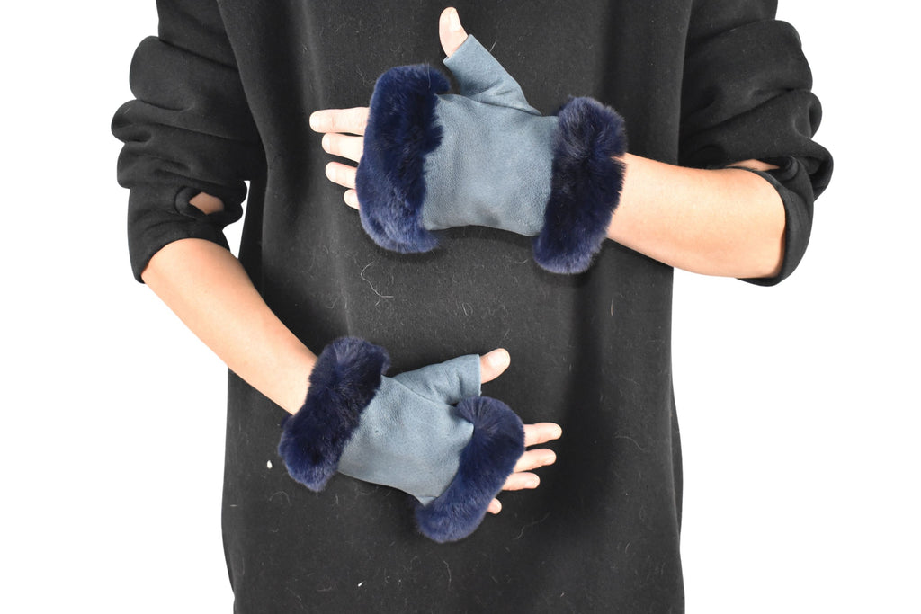 Leather Gloves  | Genuine Leather Gloves  | Women Gloves  | Rex rabbit Fur  Gloves | Black  Gloves | Valentine Gift