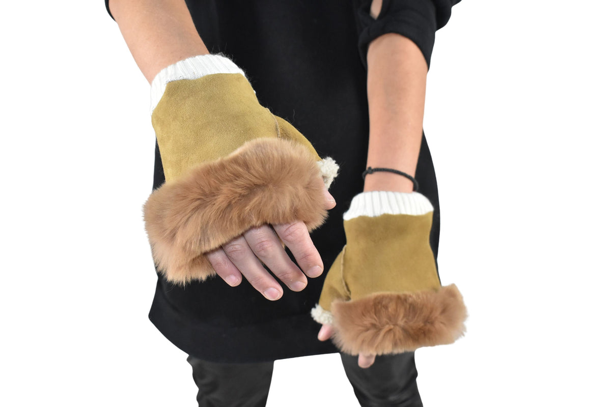 Sheepskin Fur Lined Gloves | Fur Gloves | Shearling fingerless gloves | Sheepskin Gloves | Gift For her