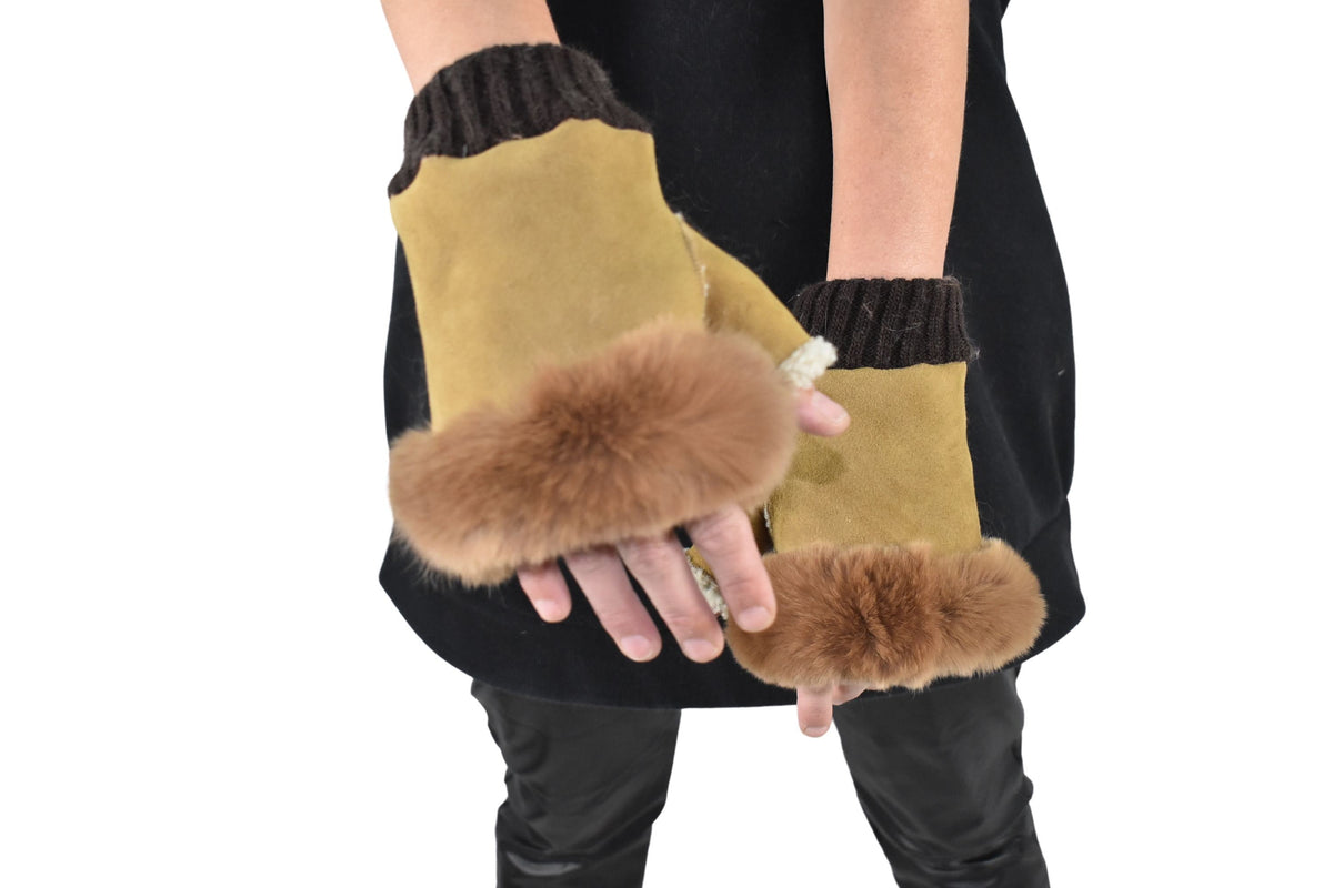 Sheepskin Fur Lined Gloves | Fur Gloves | Shearling fingerless gloves | Sheepskin Gloves | Gift For her