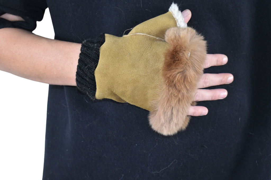 Sheepskin Fur Lined Gloves | Fur Gloves | Shearling fingerless gloves | Warm & Cozy Winter Gift for Her