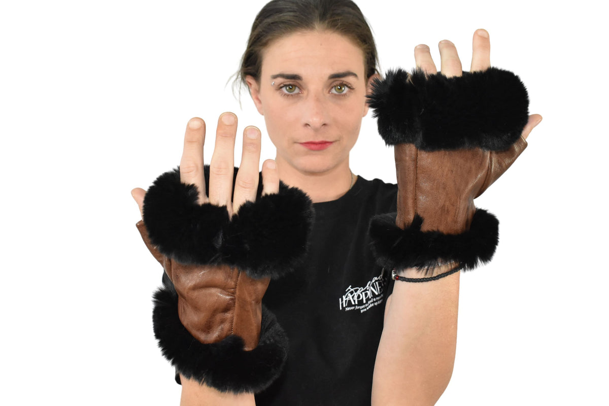 Leather Fingerless Gloves | Geniune Leather Gloves | Warm & Cozy Winter Gift for Her