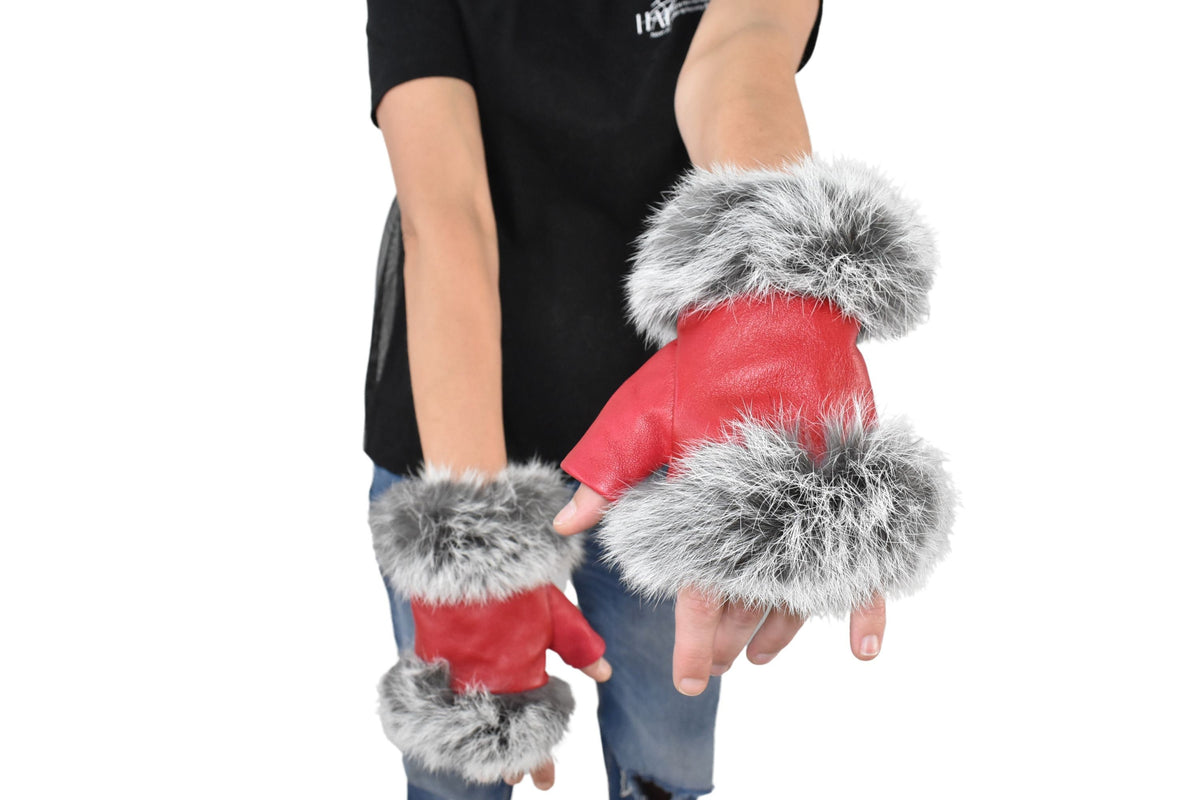 Geniune Leather Gloves |  Leather Fingerless Gloves |  Warm & Cozy Winter Gift for Her