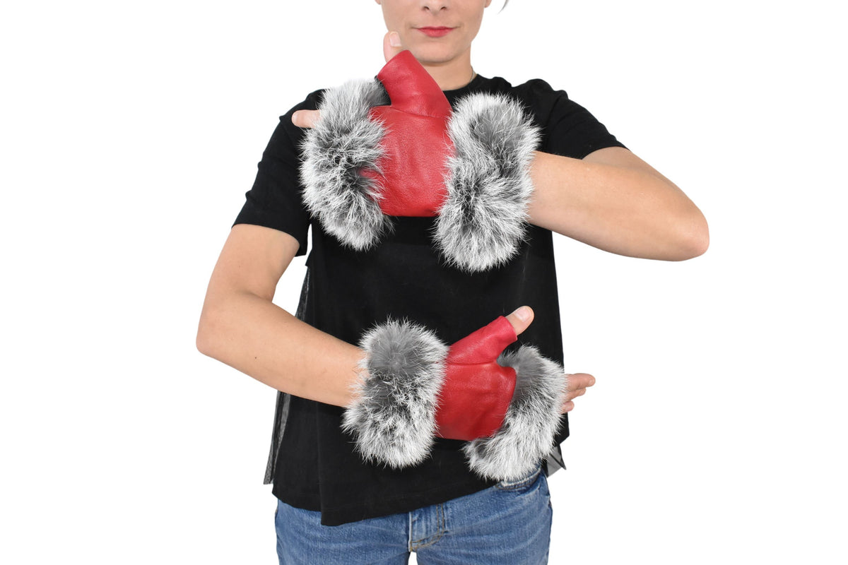 Geniune Leather Gloves |  Leather Fingerless Gloves |  Warm & Cozy Winter Gift for Her