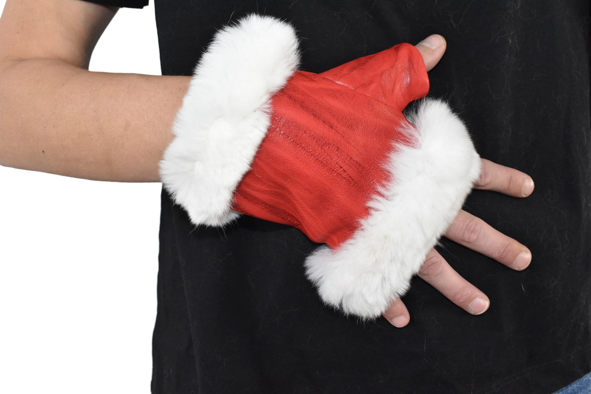 Red Leather  Gloves | Fingerless Mittens  | Genuine Fingerless Leather Gloves  | Women Gloves  |  Winter   Gloves | Valentine Gift