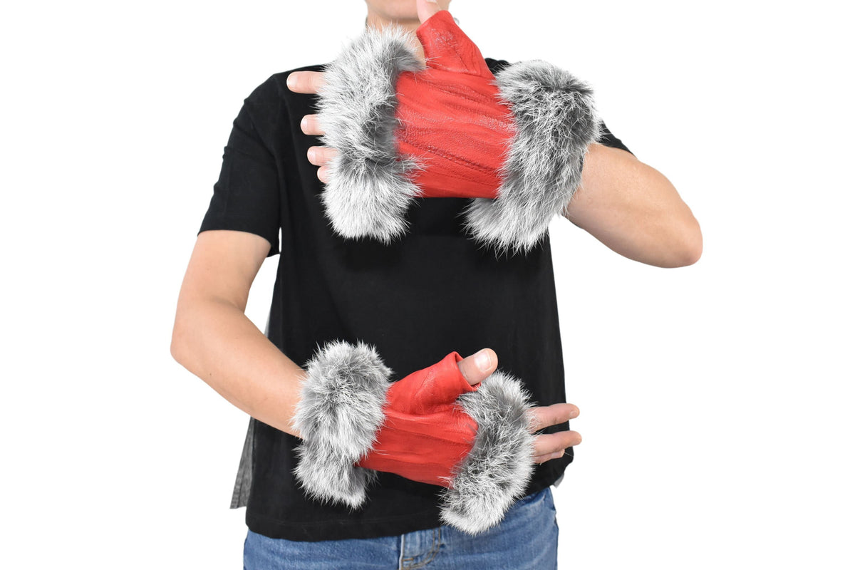 Leather Fingerless Gloves | Geniune Leather Gloves |  Warm & Cozy Winter Gift for Her