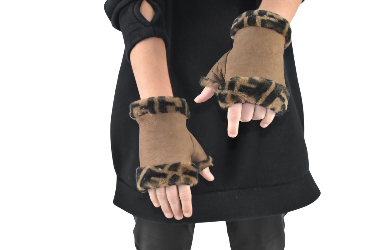 Fingerless Gloves | Shearling fur gloves  | christmas gift | leather gloves , sheepskin with rabbit gloves ,fur gloves