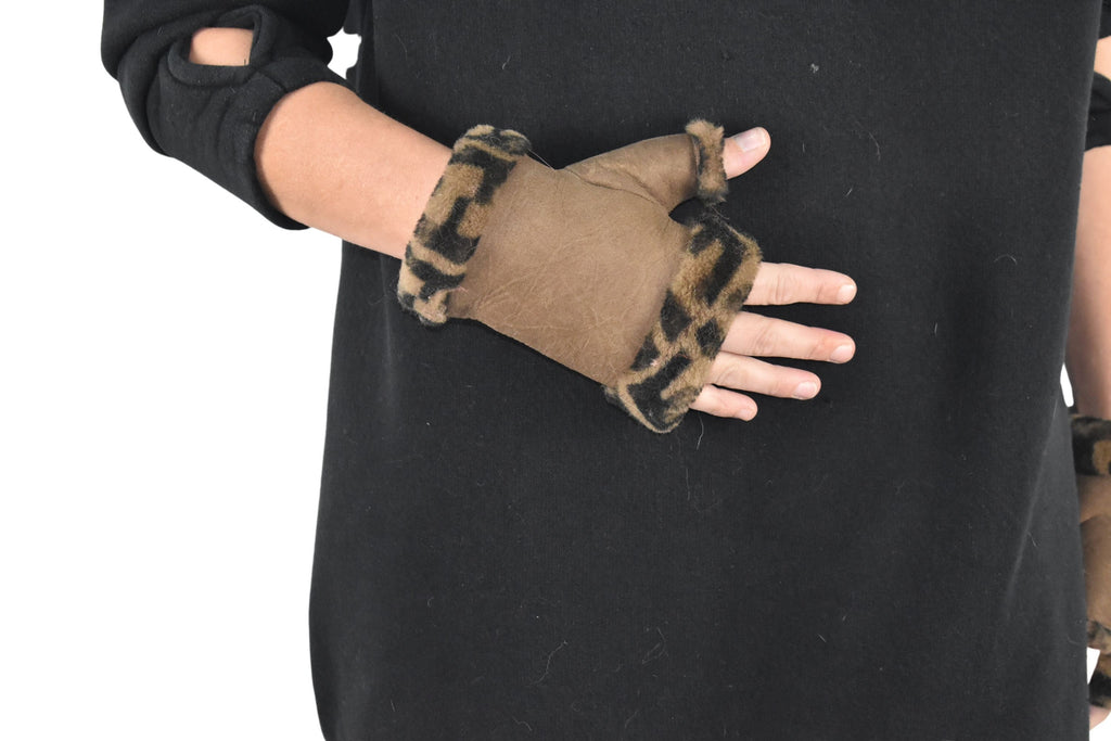 Fingerless Gloves | Shearling fur gloves  | christmas gift | leather gloves , sheepskin with rabbit gloves ,fur gloves