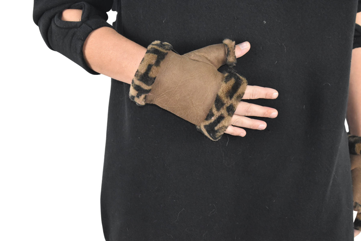Fingerless Gloves | Shearling fur gloves  | christmas gift | leather gloves , sheepskin with rabbit gloves ,fur gloves