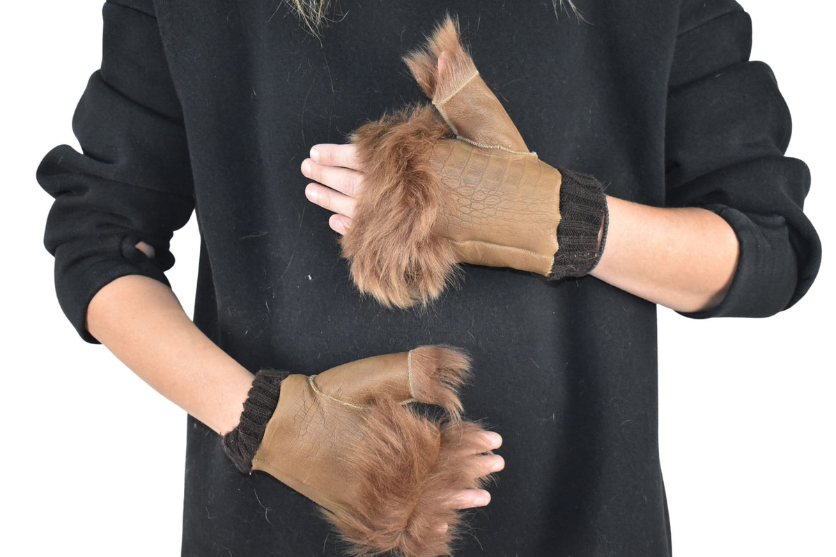 Fur Gloves | Shearling fingerless gloves | Sheepskin Gloves | Gift For her