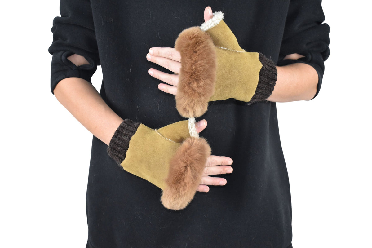 Sheepskin Fur Lined Gloves | Fur Gloves | Shearling fingerless gloves | Sheepskin Gloves | Gift For her