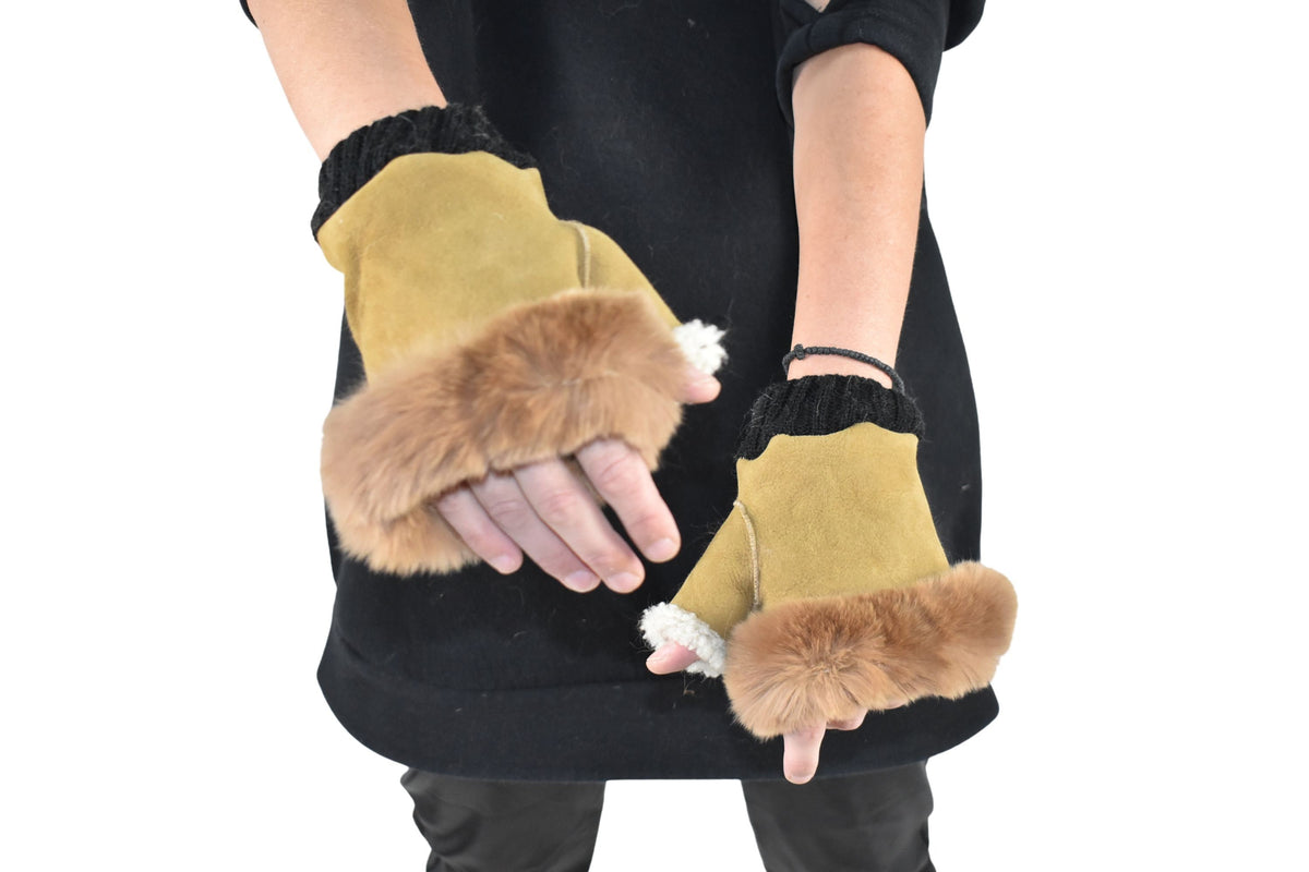 Sheepskin Fur Lined Gloves | Fur Gloves | Shearling fingerless gloves | Warm & Cozy Winter Gift for Her