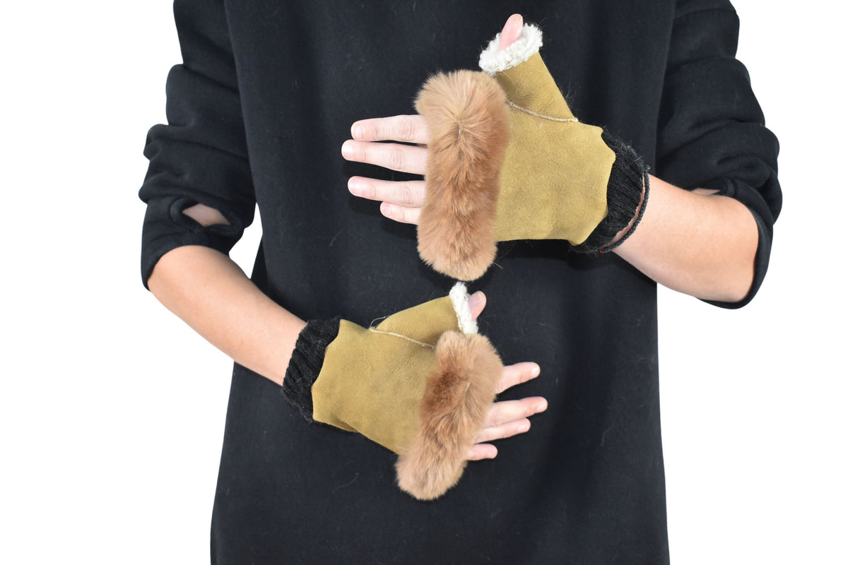Sheepskin Fur Lined Gloves | Fur Gloves | Shearling fingerless gloves | Warm & Cozy Winter Gift for Her