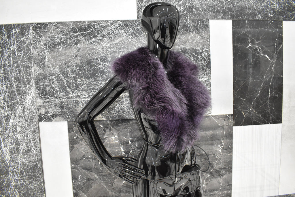 Large Fox Fur Collar | Purple Fur Collar | Detachable Fur collar |  Gift For Her