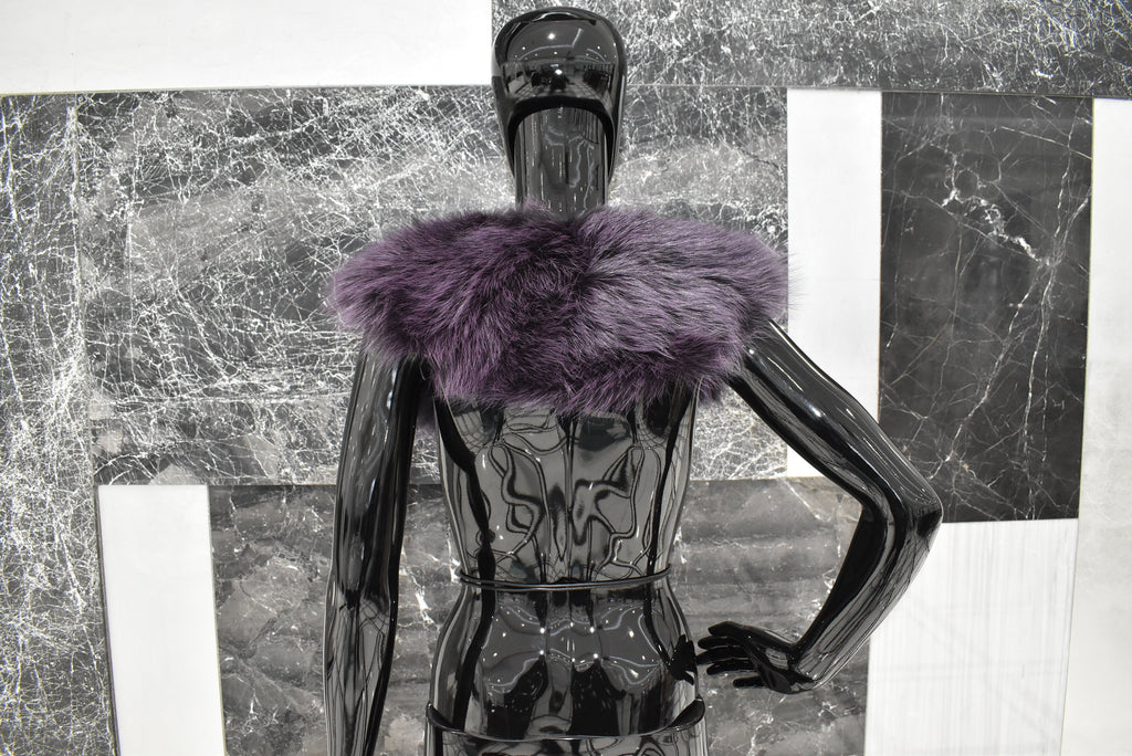 Large Fox Fur Collar | Purple Fur Collar | Detachable Fur collar |  Gift For Her